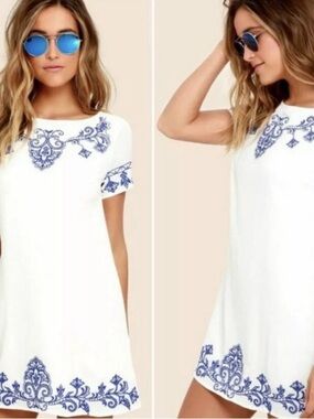 NWT Lulu’s Tale to Tell White Embroidered Shift Dress Large